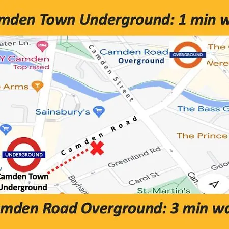 Stylish 1-minute Walk To Camden Town Metro, Shops, Cafes, Bars & Restaurants With Shared Bathrooms * Londra